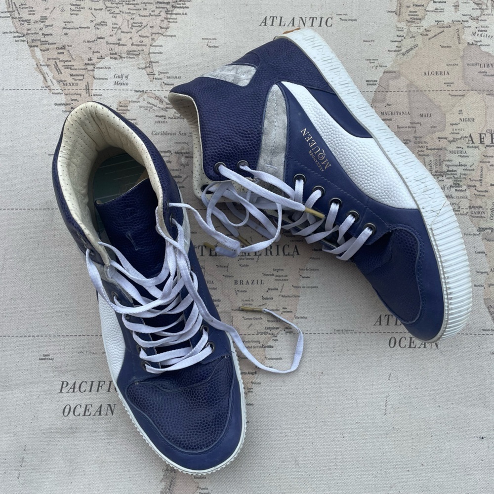 Alexander McQueen X PUMA Sample Kas High-Top Sneakers Blue Leather M9 - Picture 1 of 11